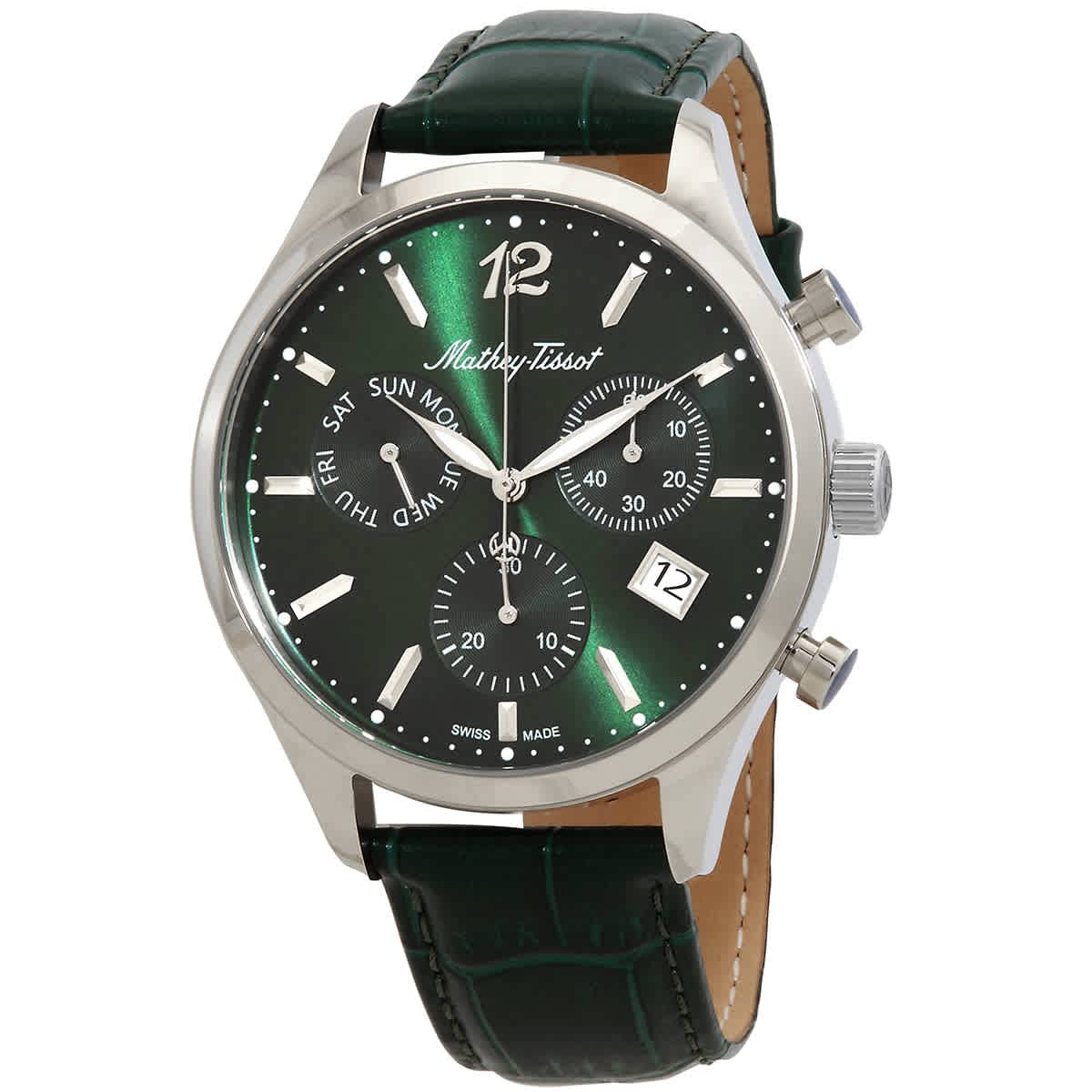 Mathey-Tissot Leather Swiss Made Green Dial Chronograph Analog Watch for Men - H411Chalv, Green Band (B0B9YKBMW1) Amazon Price History, Amazon Price Tracker