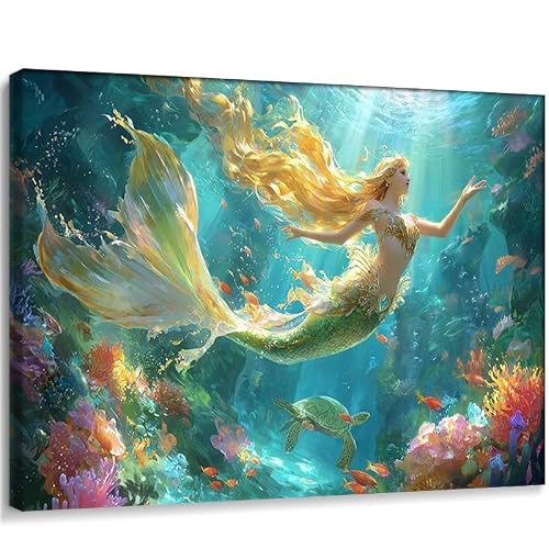 Mermaid Wall Art Canvas Print Fantasy Underwater Ocean Painting Magical
