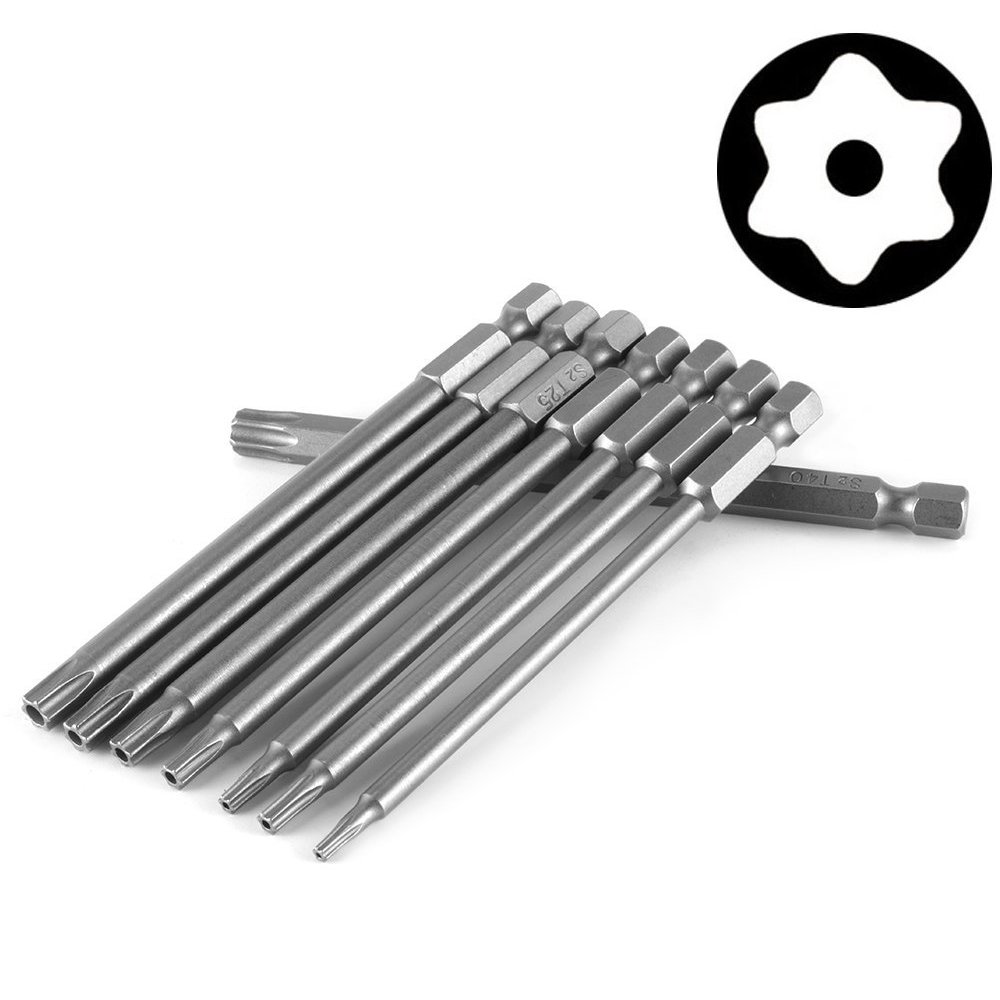 Yakamoz 8pcs 100mm Length 1/4 Inch Hex Shank Magnetic Torx Security Electric Screwdriver Bits Set