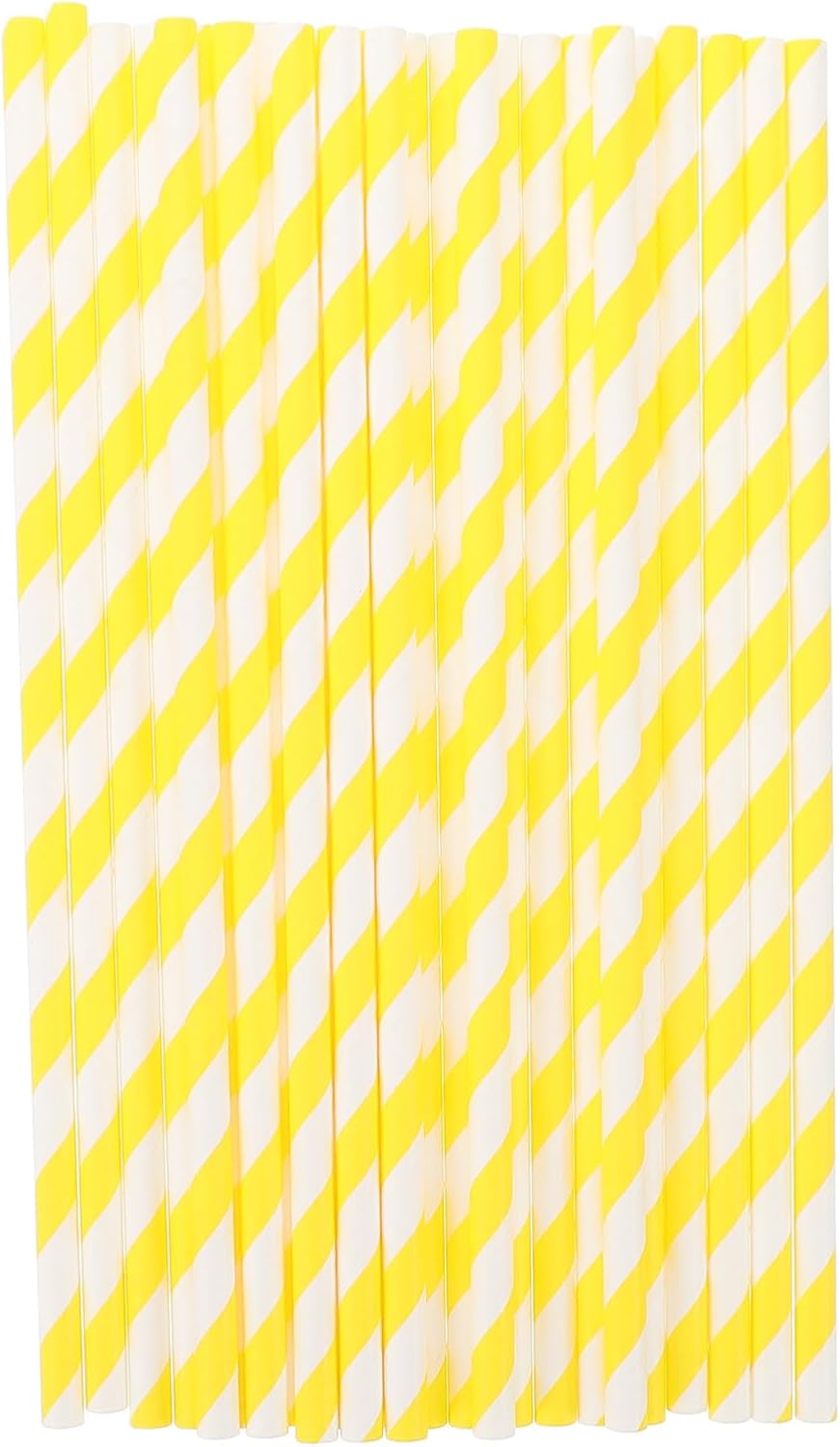 100pcs Yellow Stripe Paper Straws Disposable Biodegradable Party Drinking Straws for Juice Smoothies Birthday Decoration
