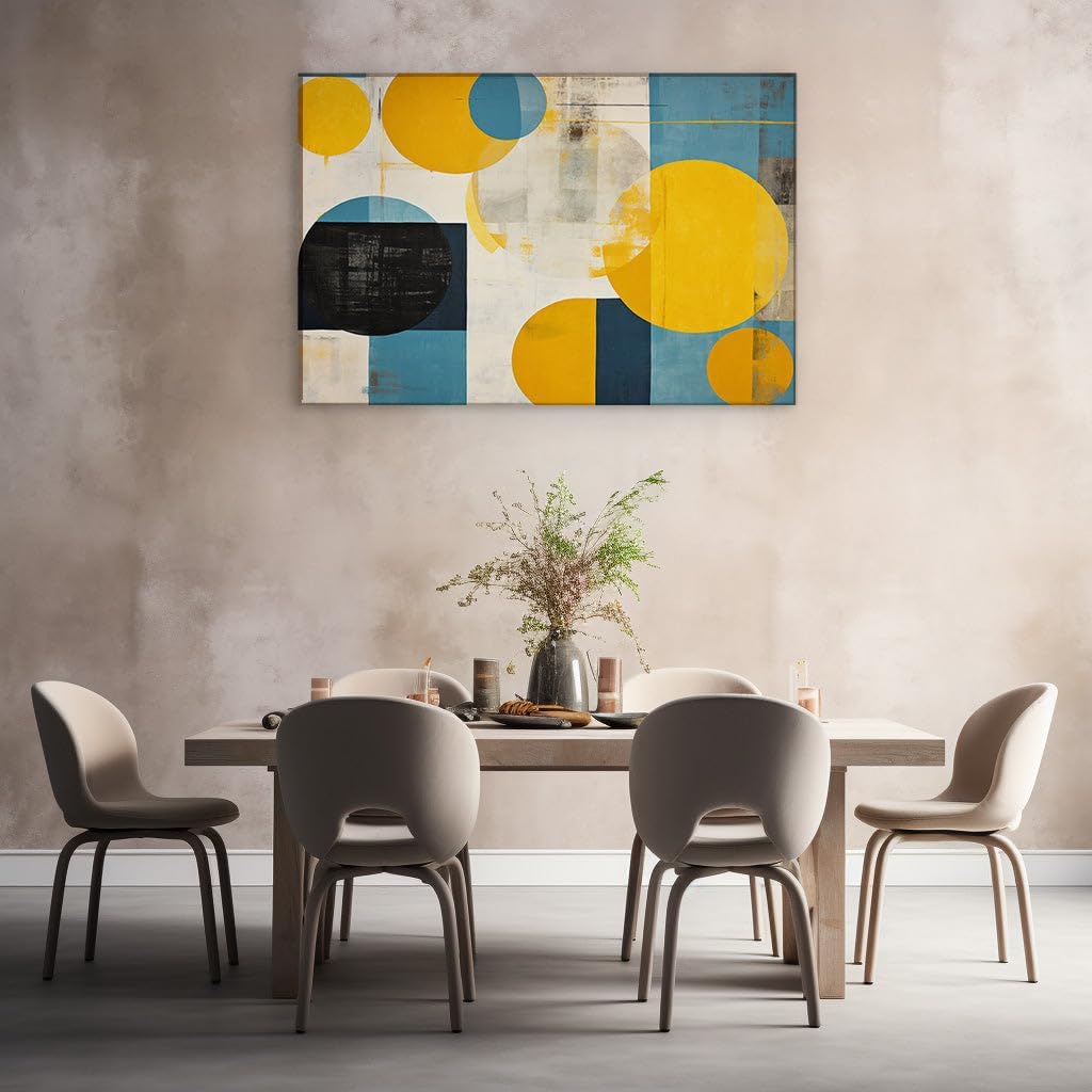 Canvas for Living room. Vibrant Abstraction in Geometry Bold Contrasts of Blue, Yellow, and Black Unleash Dynamic Visual Charisma, 27 x 18 inch Canvas Wall Art - Ready to Hang - 69x46 cm (27x18 inch)