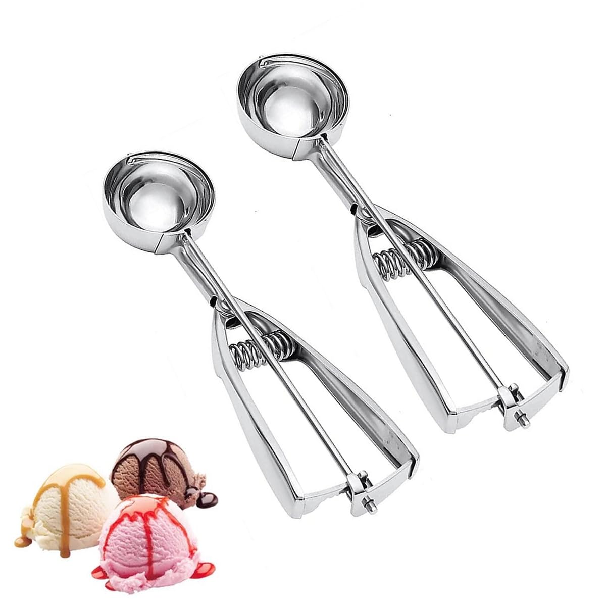 SamGreatWorld Ice Cream Scoop, 2PCS Cookie Scoop Set, Stainless Steel Cookie Dough Scoop, Cookie Scoops for Baking Ice Cream Scooper with Trigger Release,Tablespoon Cupcake Muffin Batter Dispenser