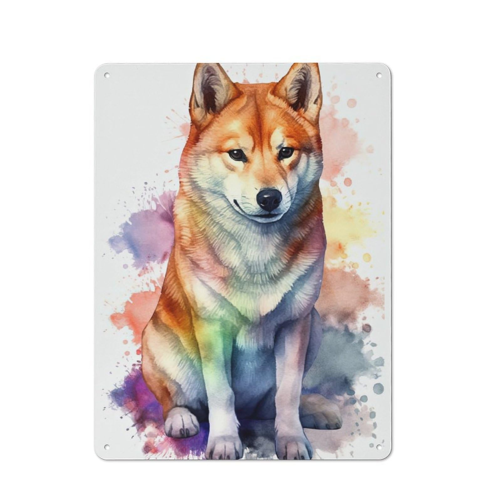 Junmoney Shiba Inu Watercolor Dog Vintage Tin Sign 40X30cm With For Man Cave Or Games Room, Suited To Wall Displays In Games Rooms And Man Caves