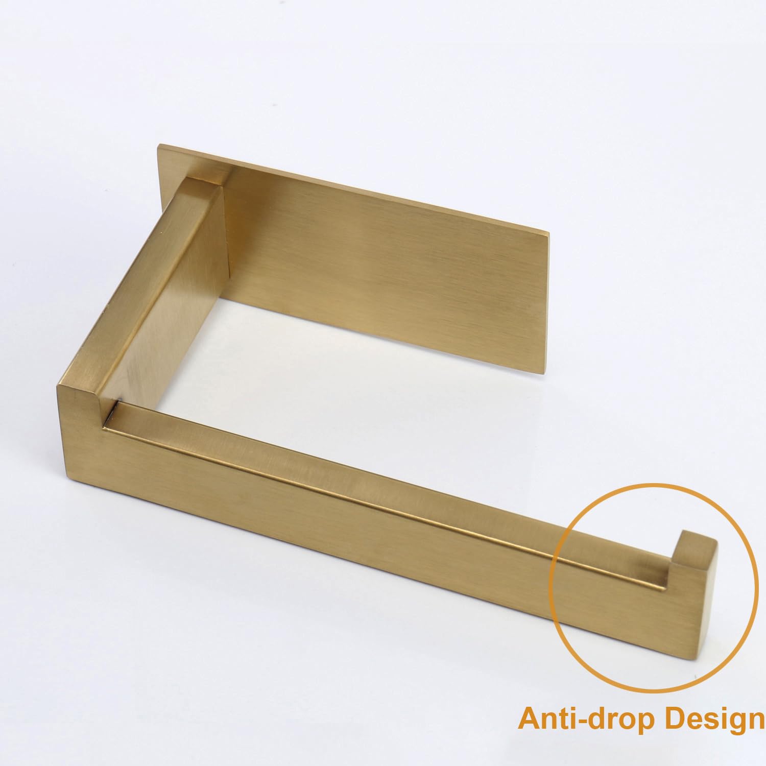 Toilet Paper Holder, Self Adhesive Tissue Holder Stainless Steel Rustproof Paper Roll Holder, No Drilling Easy to Install, Toilet Paper Rack Suitable for Office, Bathroom (Brushed Gold) — Amazon image 4