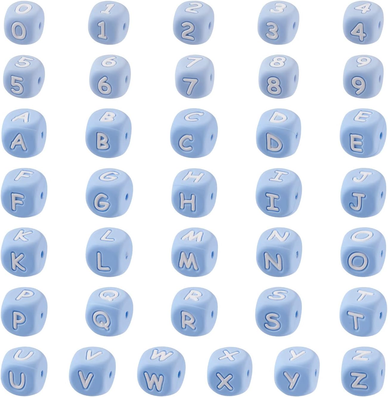 Cheriswelry 46Pcs 10-12mm Light Blue Cube Alphabet Number Beads Square 0-9 Number A-Z Letter Beads Loose Spacer Beads for DIY Necklace Bracelet Key Chain Jewelry Making Crafts