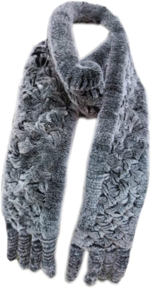 Women's Winter Neck Warmer Genuine Rex Rabbit Hair Scarf With Tassels 180cm X 13cm