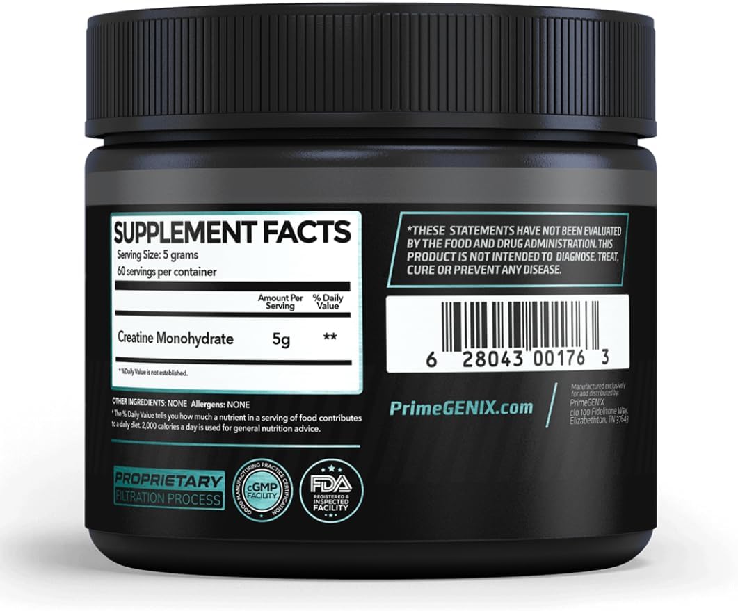 PrimeGENIX Micronized Creatine Monohydrate Powder - 300g Creatine Powder with 60 Servings to Support Strength, Endurance, and Recovery - Perfect Fitness Supplement for Muscle Building