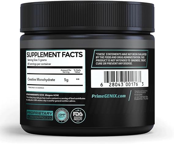 PrimeGENIX Micronized Creatine Monohydrate Powder - 300g Creatine Powder with 60 Servings to Support Strength, Endurance, and Recovery - Perfect Fitness Supplement for Muscle Building