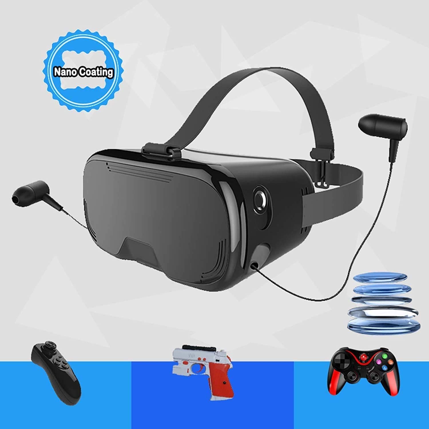 Auriculares VR, Controlador Anti-Azul de la Lente protegida del Ojo de la Lente Bluetooth Gamepad 3D VR Glasses Realidad Virtual para 4.5-6.7in Pantalla