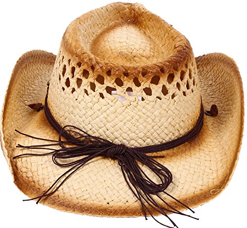 Boys Girls Straw Round Up Cowboy Hat with Decorated Headband3