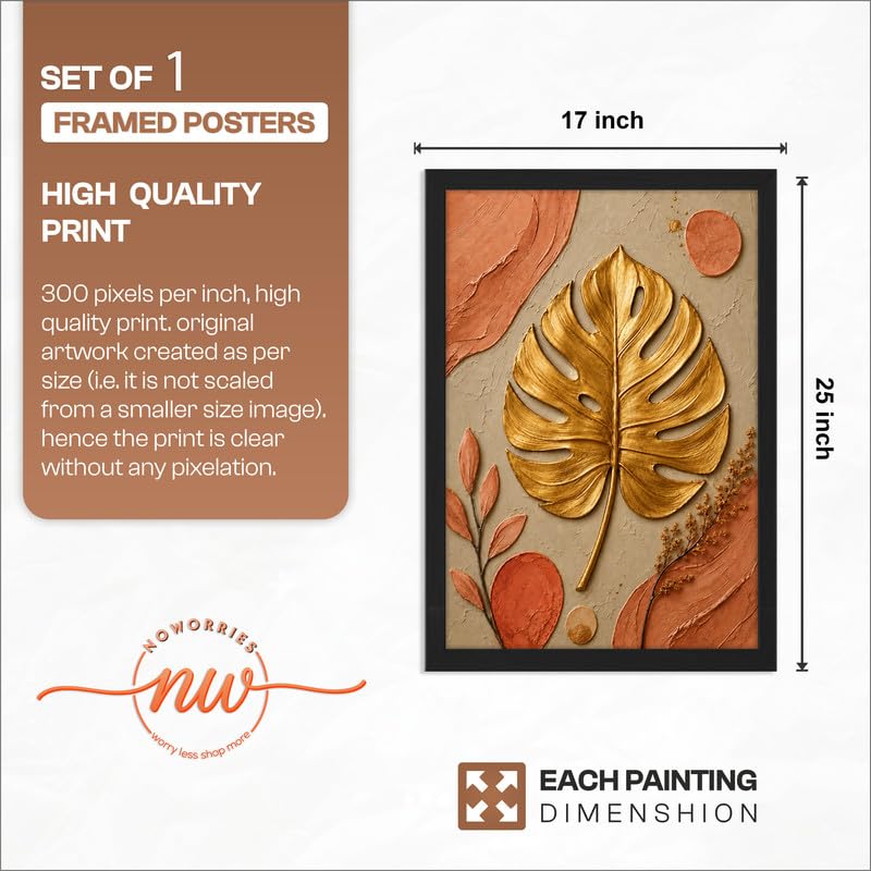 Image of NoWorries Floral Botanical Wall Painting with Frame | Premium Textured Flower & Leaf Artwork, Pastel Nature Wall Decor Framed for Living Room Bedroom Office and Home Decoration (Art-20,17x25inch)