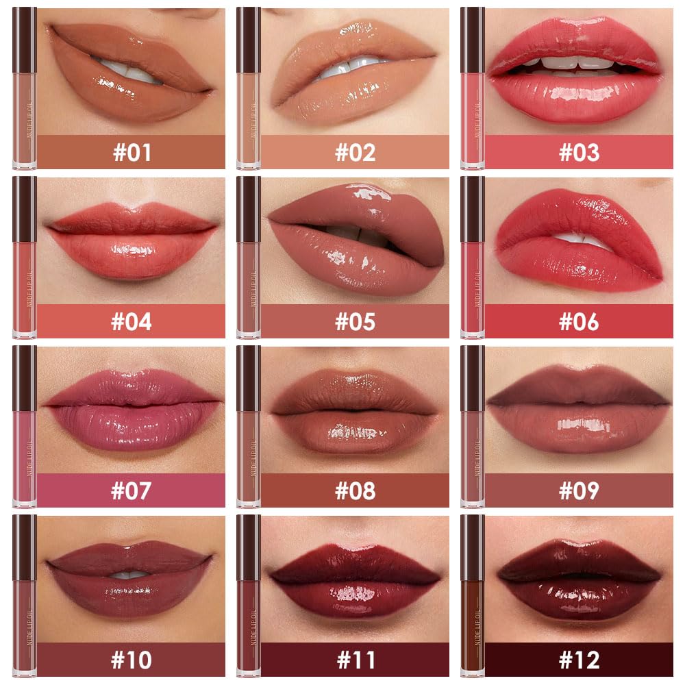 Hydrating Glow Lip Gloss Oil, Tinted Lip Plumper Lip Glosses Oil, Younger-Looking Lips Chocolate Scent, Non-Sticky Creamy Texture for Dry Lips, Brillo labial en aceite hidratante con brillo 12# - Image 5