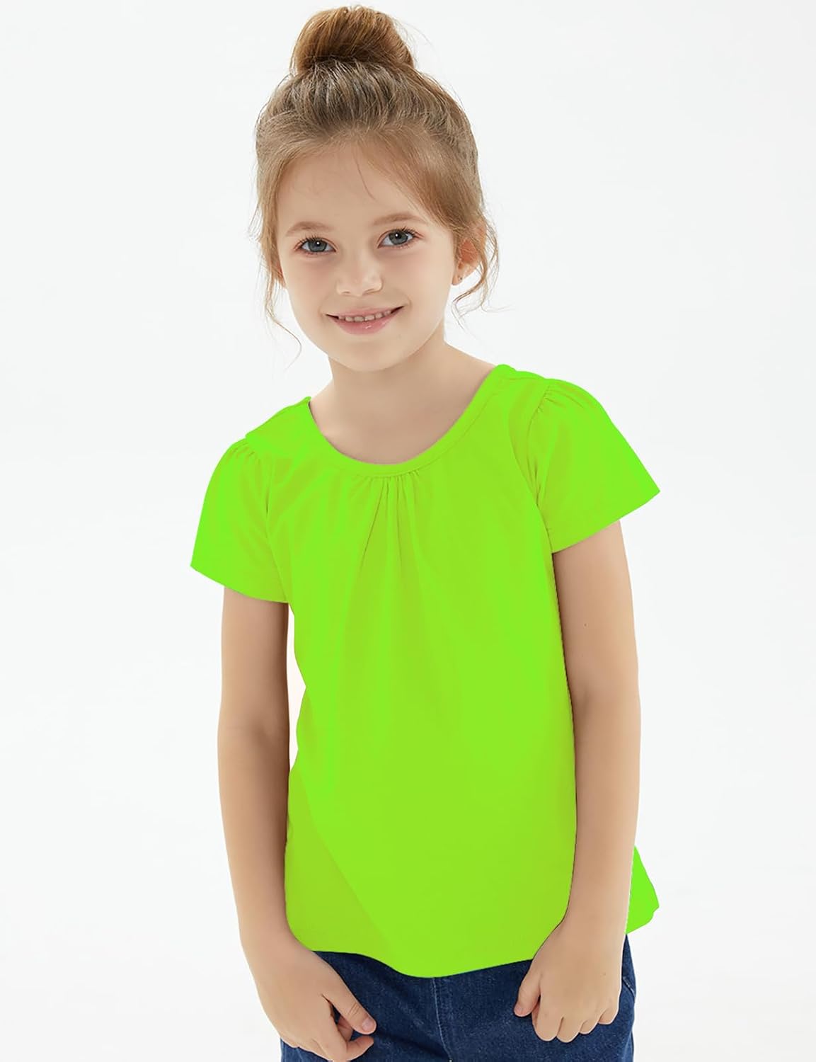 Noomelfish Girls Criss Cross Back T-Shirts Short Puff Sleeve Tee Tops (5-12 Years) - Image 2