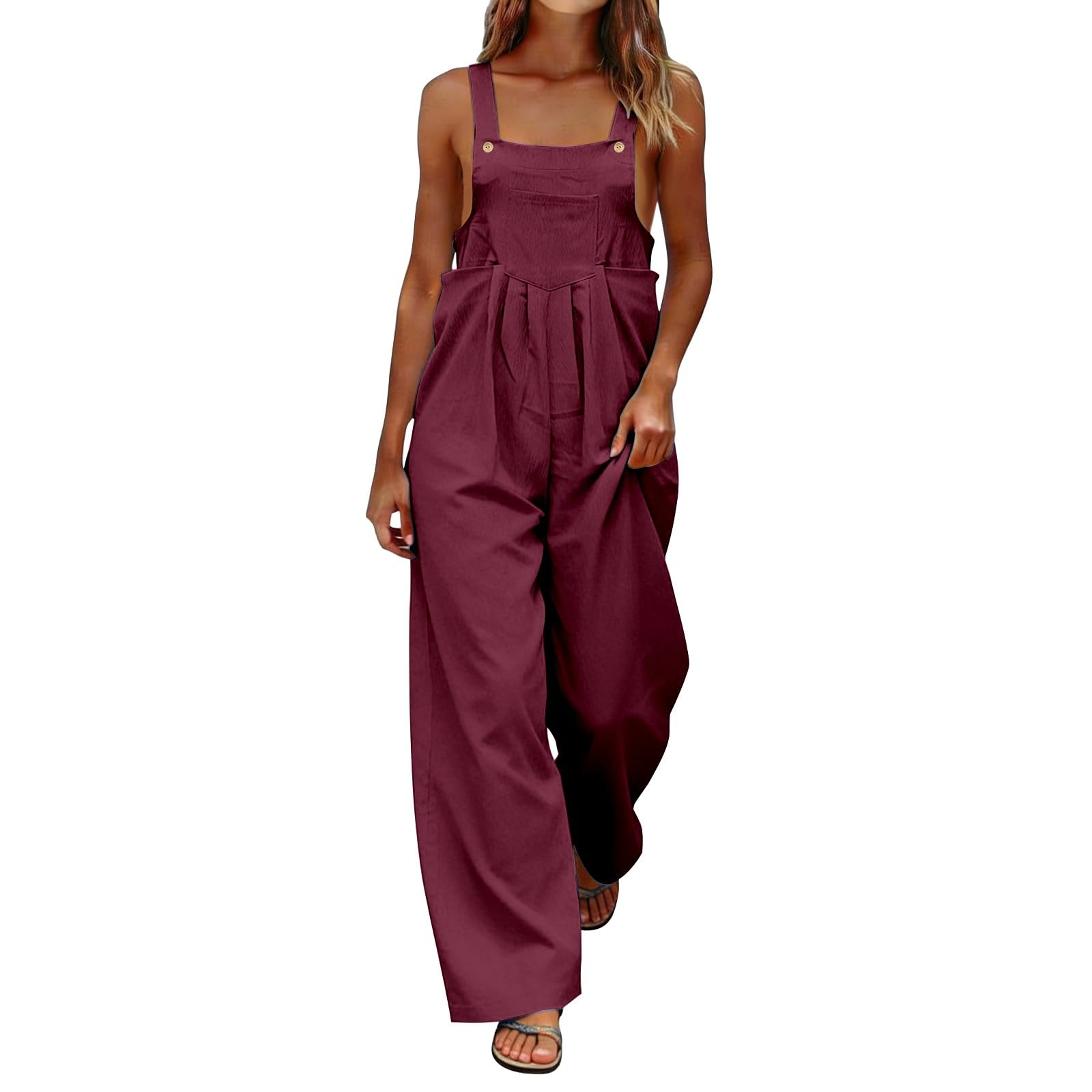 Tuta estiva da donna, in cotone, senza maniche, a gamba larga | Tuta casual in tinta unita, taglie forti, pantaloni da lavoro, traspirante, comoda tuta intera in mussola