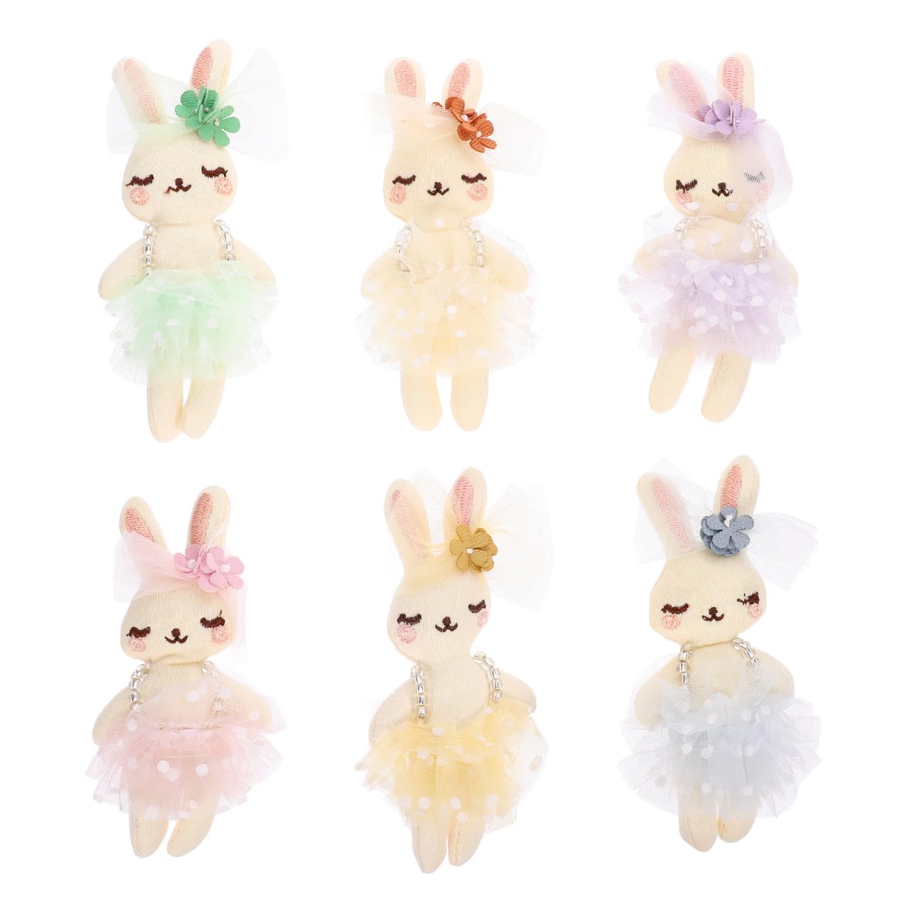 SAFIGLE 6pcs Small Stuffed Bunnies: Mini Plush Easter Bunny Animals, Rabbit Doll in Gingham Dress - Soft Plush Rabbit Dolls for Kids, Perfect for