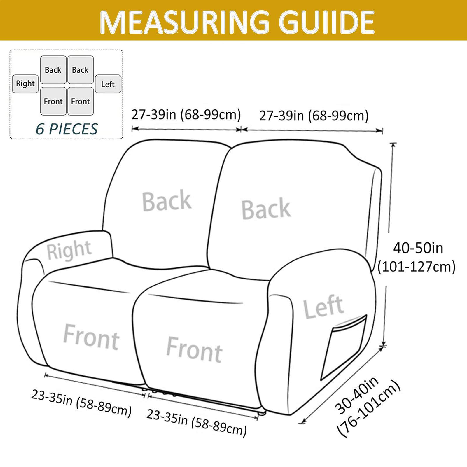 Funda de Terciopelo for sillón Relax de 2 plazas, Funda elástica for sillón reclinable, 6 Piezas,sofá, sofá, Protector de Muebles Sala de Estar(Orange)