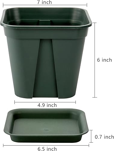 Miniatura 2 de Fasmov Macetas cuadradas de plástico de 7 pulgadas con orificio de drenaje, macetas de jardín para plantas de vivero, macetas de flores con bandejas