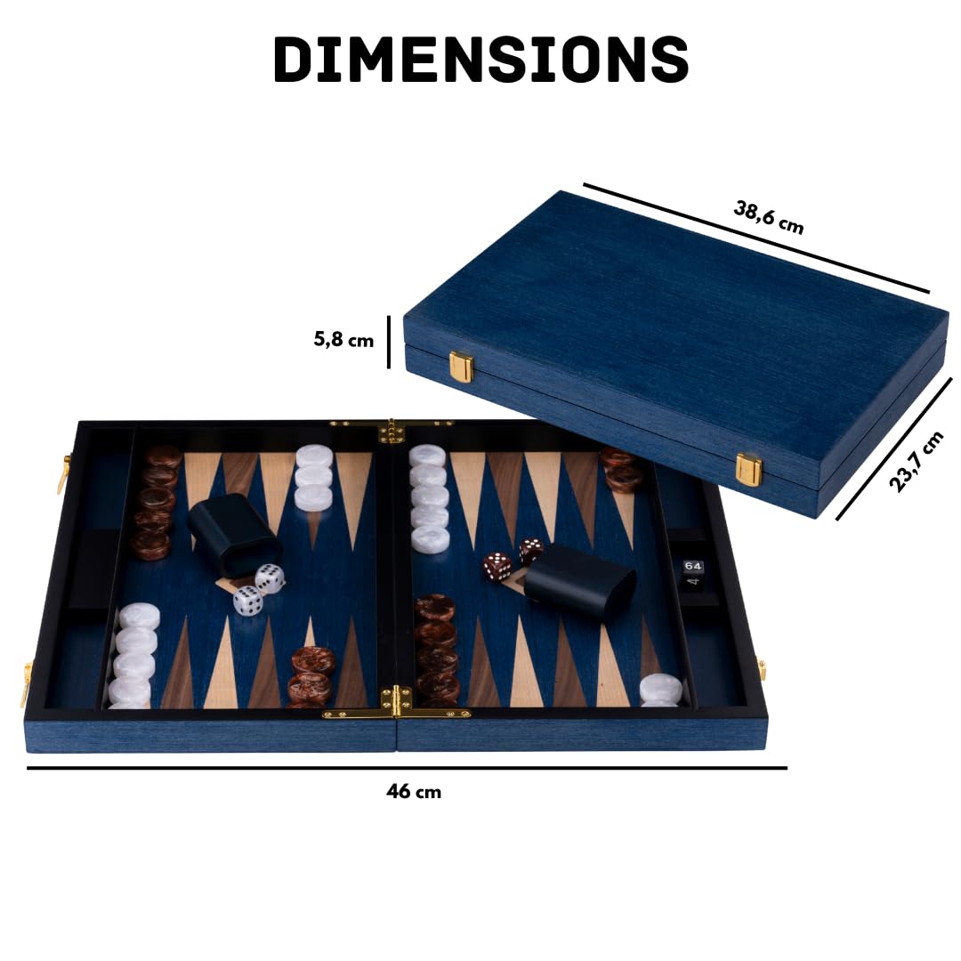 Engelhart-250554 – Backgammon Drewniane 15 cali (38 cm) Luksusowa Walizka Orzech – Otwarta 48 × 38 cm – Brązowe/Białe Pionki – Kostki i Kubki – Klasyczna Gra Planszowa