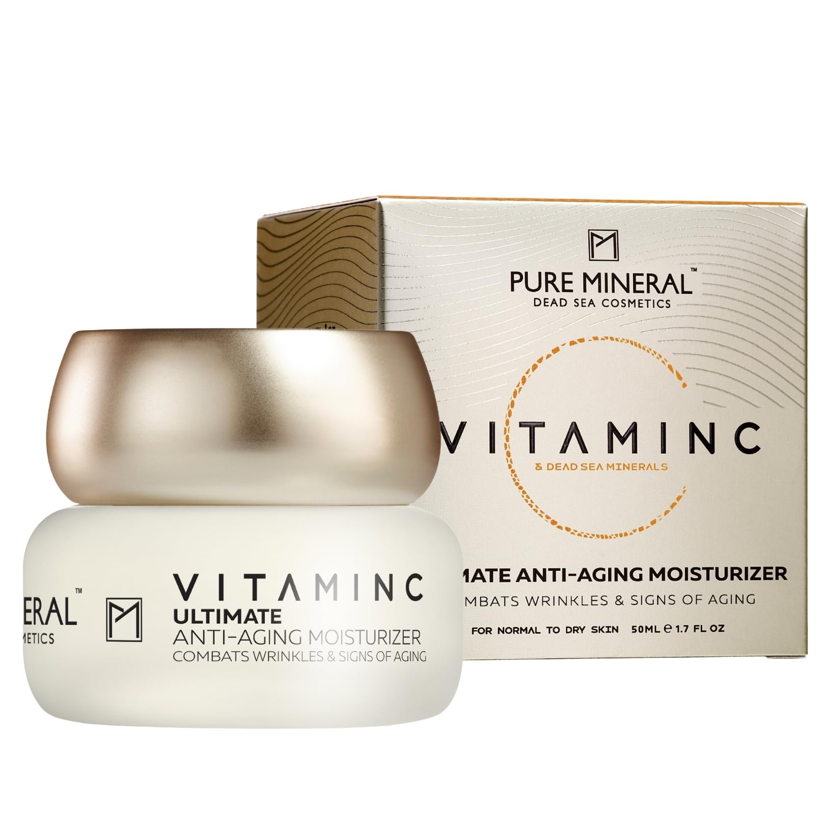 Pure Mineral, Ultimate Anti-Aging Cream with Vitamin C for Normal to Dry Skin, Fights Wrinkles, Firms, Dead Sea Minerals
