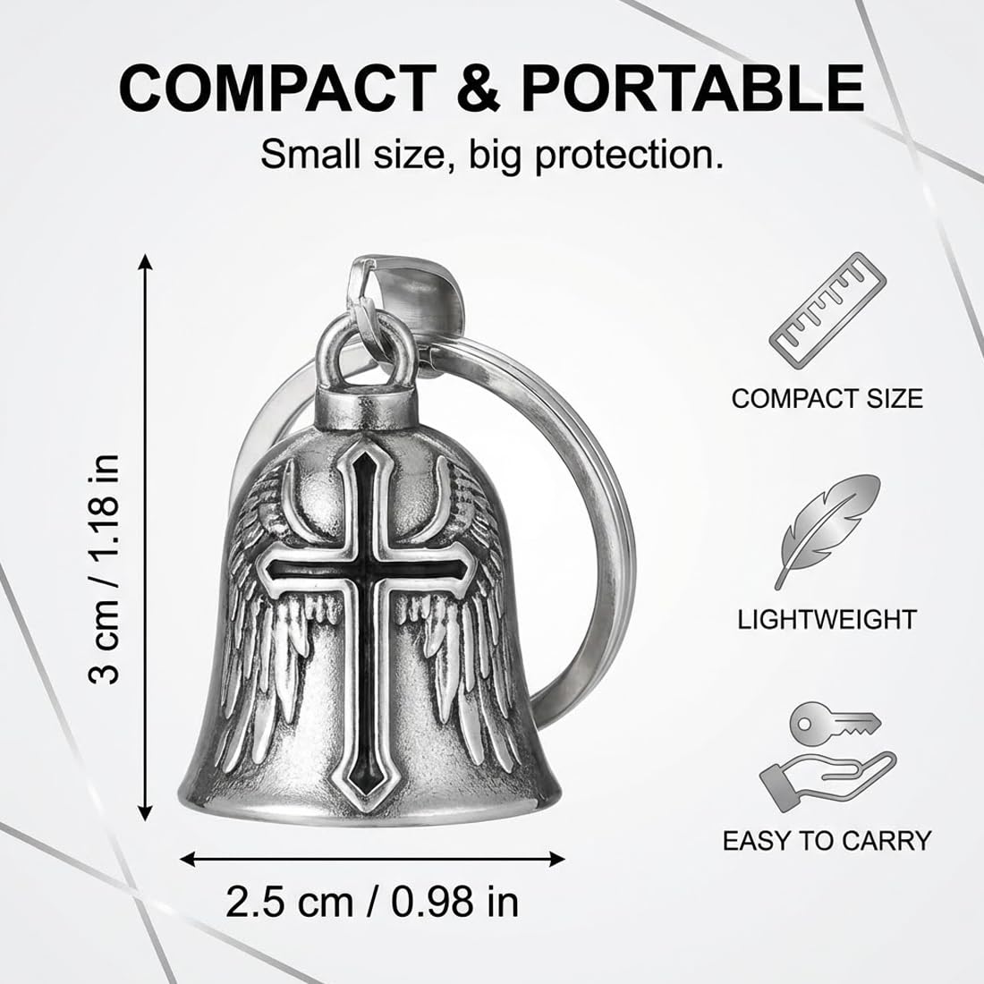 2 Piezas Guardian Bell Acero Inoxidable Campana de Moto Amuleto de la Suerte, Colgador de Campana para Motocicleta (Cromo) - 3