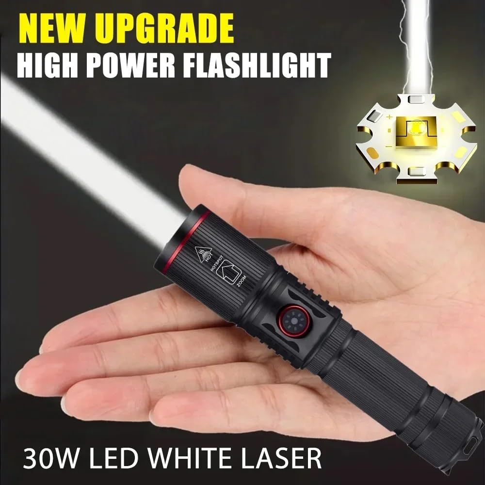 30W Zoom High LED Power latarka USB akumulatorowa latarka taktyczna lampa kempingowa Outdoor polowanie wędkarstwo oświetlenie spacerowe latarnia(No battery)