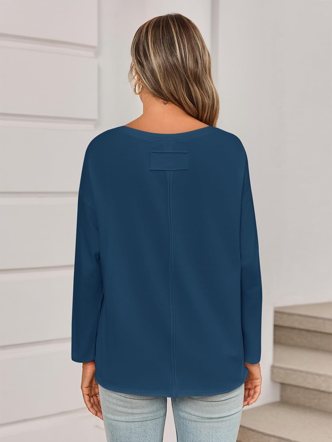 Yousify Womens Long Sleeve Oversized Tshirts Cotton Crewneck Casual Tunic Tops Trendy Loose Fit Basic Tees - Image 4