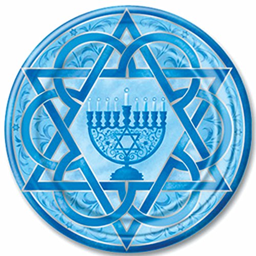 Assiettes Chanukah 9" en carton rigide pour célébrer la fête des lumières en famille lot de 8
