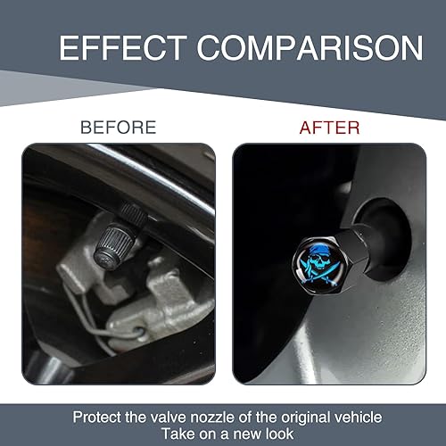 Miniatura 3 de fasebeek 4 fundas para válvulas de neumáticos de automóvil, tapas de sellado impermeables, piezas de neumáticos de calavera, universales para la