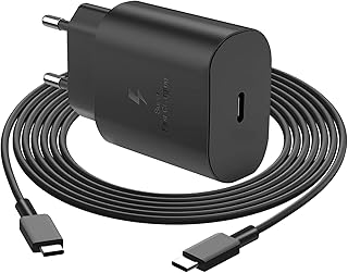 25W USB C Chargeur Rapide, USBC Prise avec Câble, Alimentation USB-C Adaptateur pour Samsung Galaxy S25 S24 S23 S22 S21 S20 Note20 S10 A73 A71 A56 A55 A54 A53 A35 S9 S8 Téléphones Bloc Plug Charger
