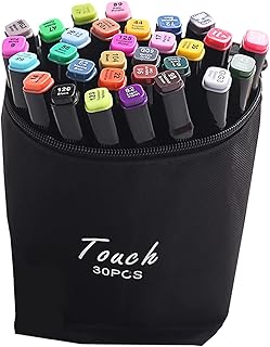 KKcare Conjunto de marcadores de arte de 30 cores de ponta dupla caneta marcadora de ponta fina larga com bolsa de transporte suprimentos de arte para estudantes adultos artistas desenho colorir desenho esboçar