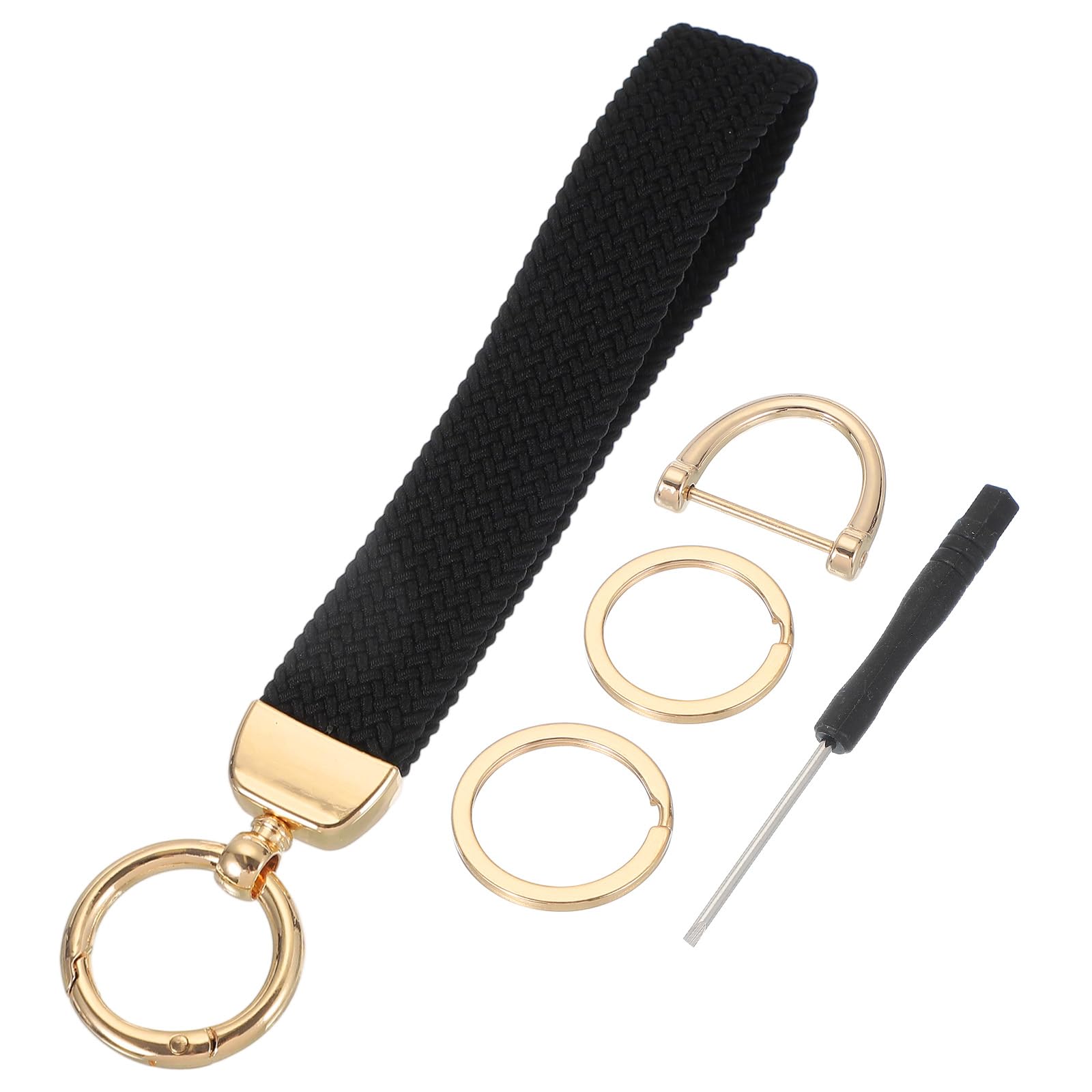 sourcing map Wrist Lanyard Keychain, Stretchy Wristlet Strap Key Chain for Women Men, Cute Braided Keychains Holder for Car Keys Camera Wallet ID Badges Card, Black