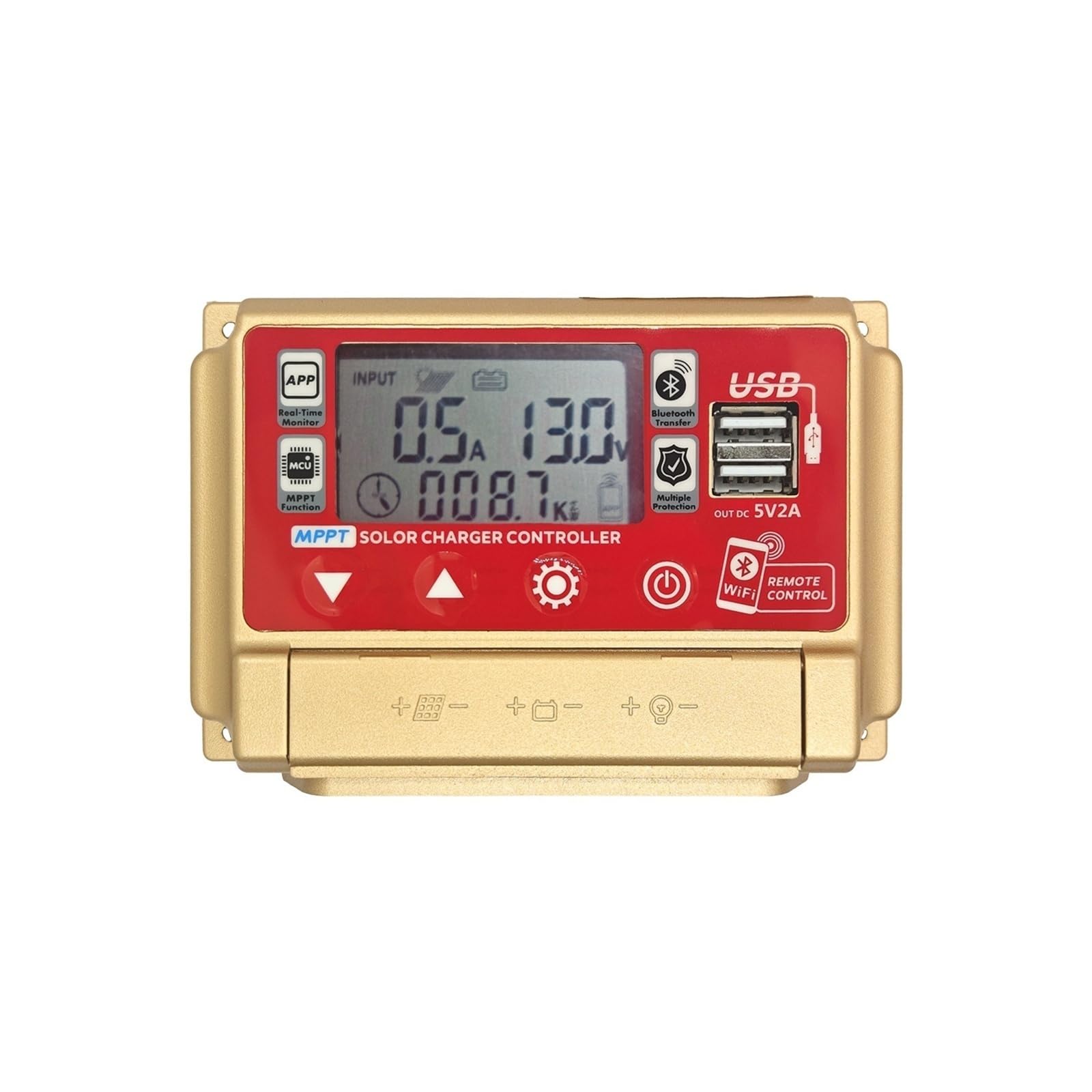Solar Laderegler Solarregler mit BT/Wi-Fi, HD-LCD, Dual-USB, Metall-Wärmeableitung und intelligentem Schutz for 12 V/24 V(Bluetooth WiFi,50A)