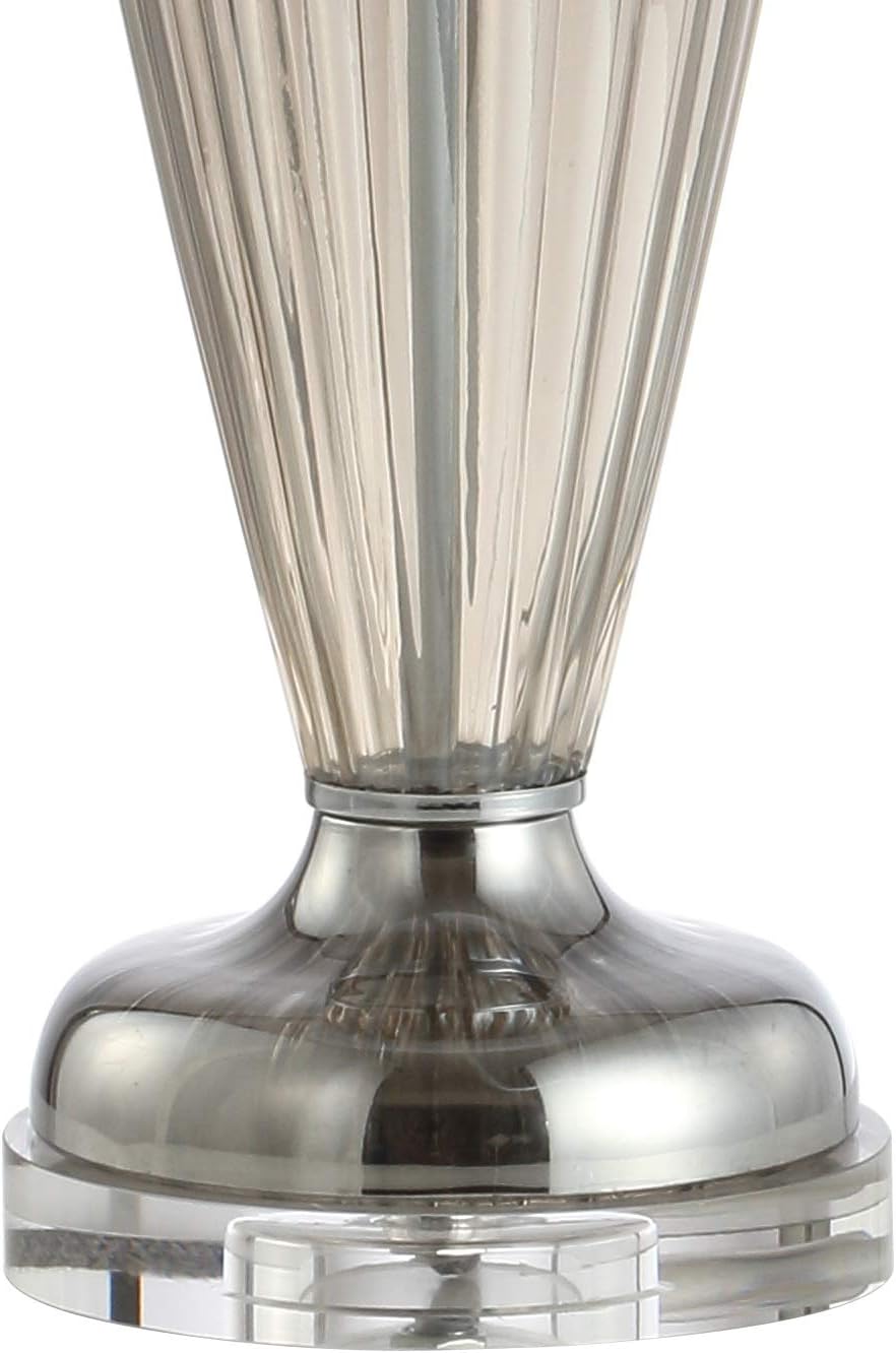 JONATHAN Y 33.5" Smoked Grey Glass/Crystal Table Lamp, Traditional Fluted Glass Column with White Faux Silk Drum Shade, Chrome Base for Living Room, LED Bulb Included JYL2066A