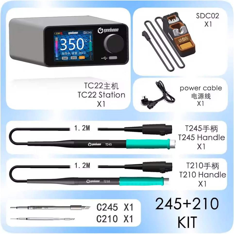 TC22 soldering station compatible with 115/210/245/T12 soldering tip color curve display soldering rework station (TC22, SDC02 245210KIT)