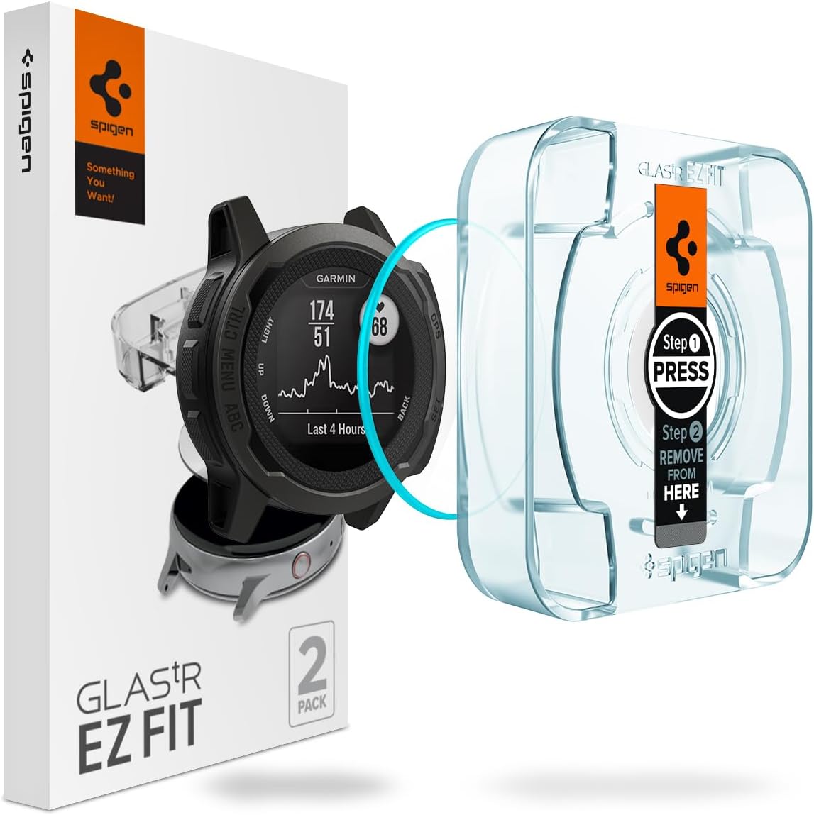 Spigen Tempered Glass Screen Protector [GlasTR EZ FIT] Garmin Instinct 2 (45mm) - 2 Pack