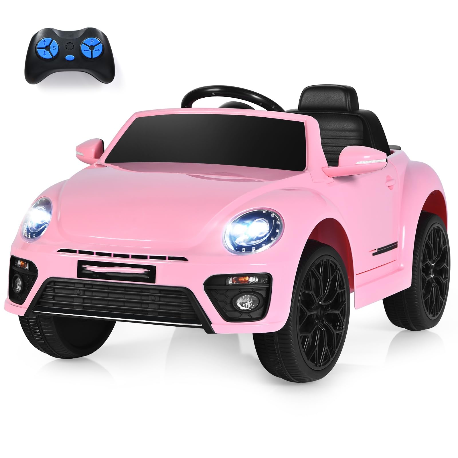 Ride on Car, 12V Licensed Battery Powered Vehicle w/Remote Control, Spring Suspension, Lights, USB, Horn, Music, 4 Wheeler for Boy Girl Gift, Electric Car for Kids (Pink)