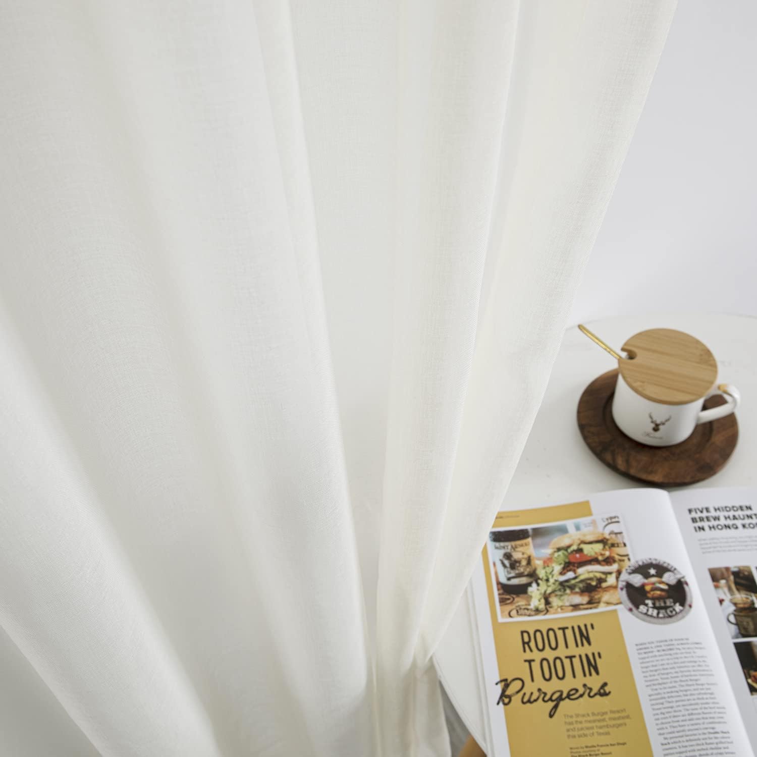 XTMYI Farmhouse Kitchen Curtains 48 Inch Length 2 Panels Set,Short Sheer Off White Boho Curtains for Bedroom Small Bathroom Window,Ivory Colored