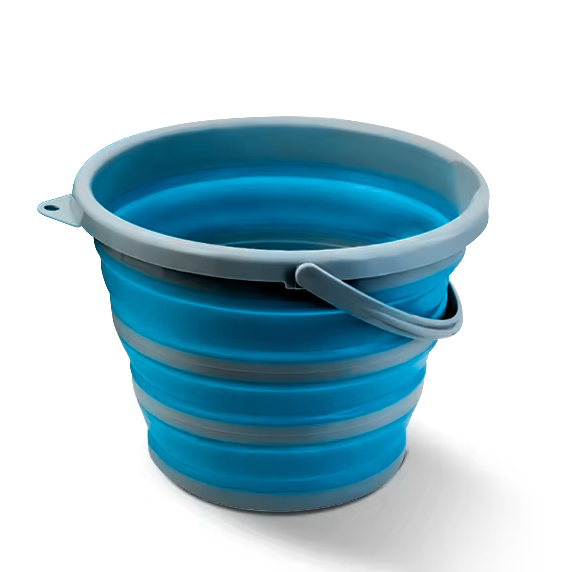 Zuvo Collapsible Bucket 10L - Silicone Folding Bucket with Handle | Leakproof Mop Bucket for Cleaning, Camping, Fishing | Space-Saving Foldable Portable Round Water Bucket, Blue & Grey