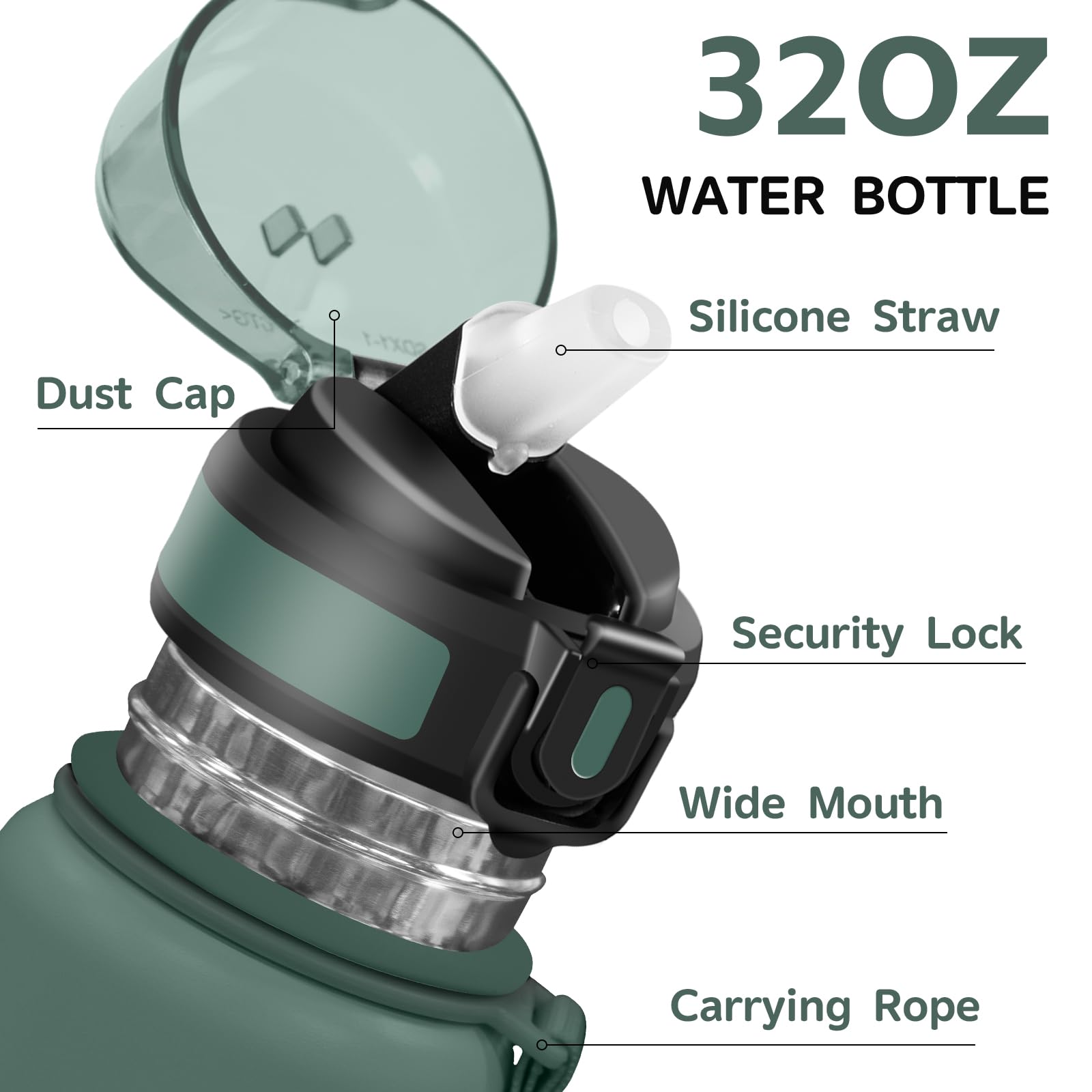 Borraccia Termica, Borraccia 1 Litro, senza BPA, Borraccie Acciaio Inox, Isolamento Sottovuoto, Senza Perdite, Borracce con Cannuccia, con Spazzolino per Cannuccia, per Palestra, Trekking