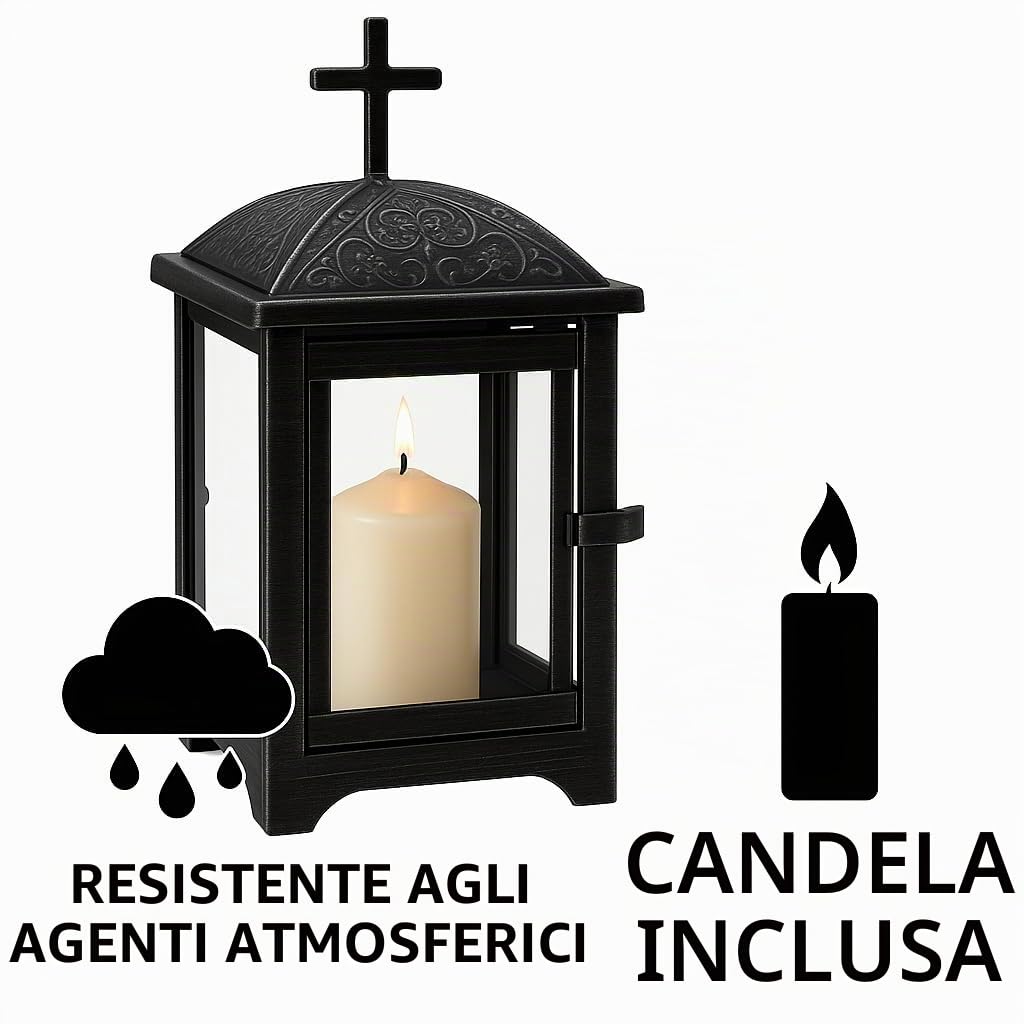 Lanterna funeraria cimitero incl. candela gratis, lampada per tomba, luci funerali, decorazione per cimitero