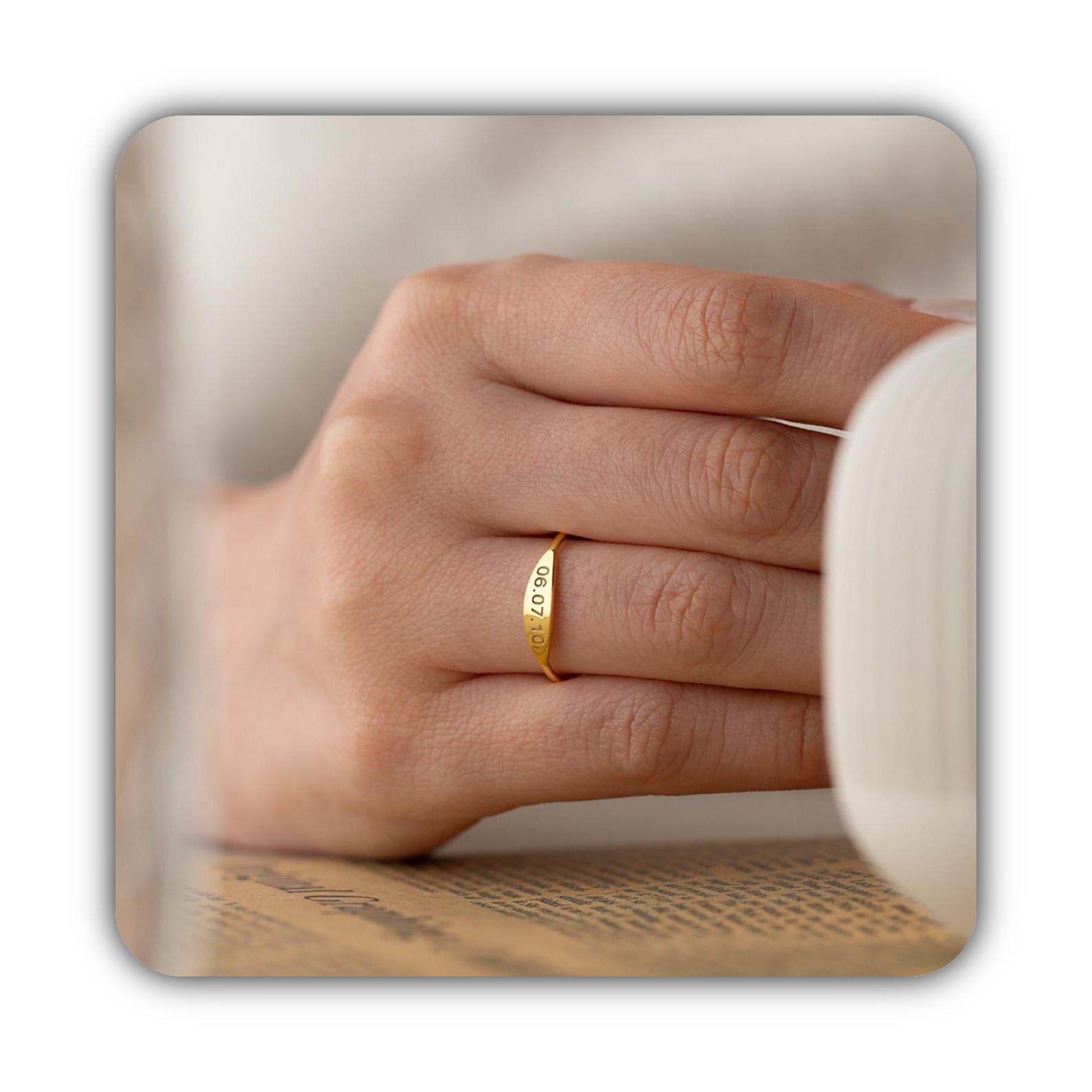 Sterlingsilber 925 Namensring individuell Gravur Datum Erinnerung filigran Schmuck zum Jubiläum