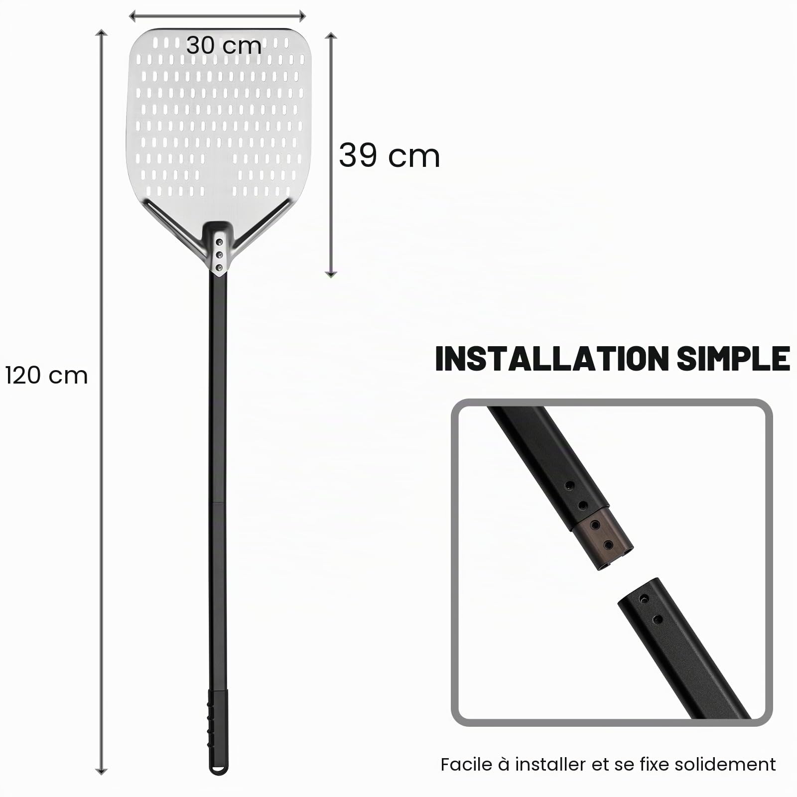 Vivo Technologies Pelle à pizza perforée en aluminium de 30,5 cm avec long manche pour soulever la pizza, pelle à pizza antiadhésive pour boulangerie professionnelle, pizza, pain