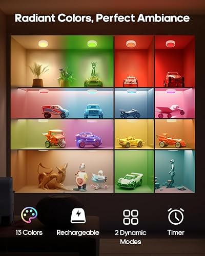 Miniatura 2 de Luces de disco con control remoto, 13 colores RGB LED para debajo del gabinete, luces de gabinete recargables con batería, luces de grifo, luces