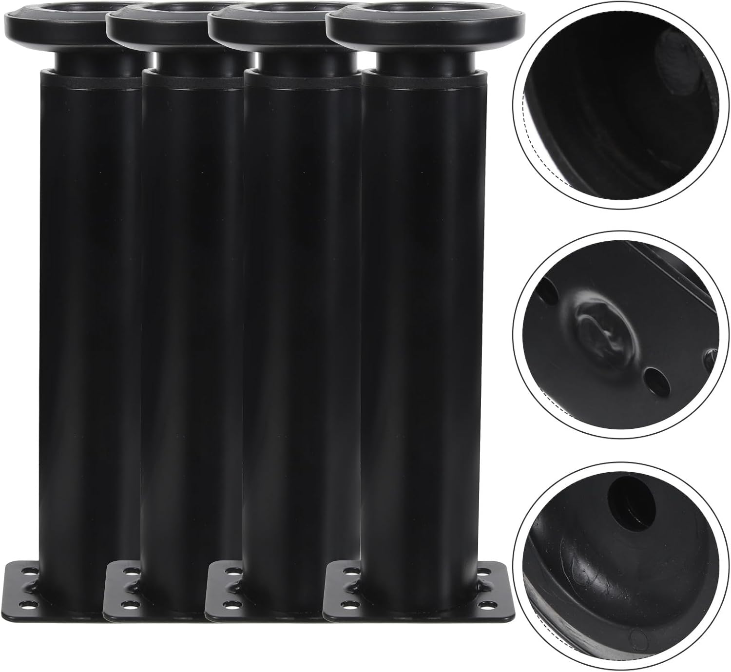 DOITOOL Adjustable Furniture Legs with Base, 18-30cm Telescopic Bed Frame Support Legs, Black 4pcs for Cabinet, Sofa, Bed Frame Replacement and Height Extension