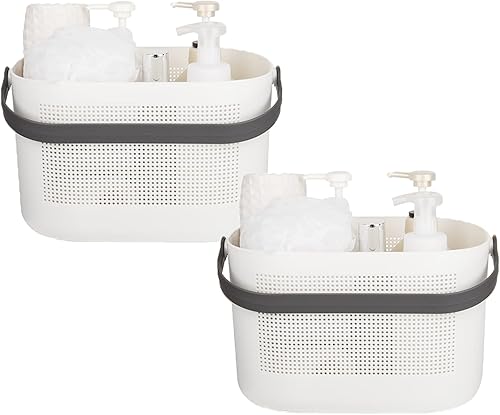 UUJOLY Cestas de almacenamiento de plástico con asas, cesta organizadora de estantes para baño, cocina, dormitorio, gris, paquete de 2