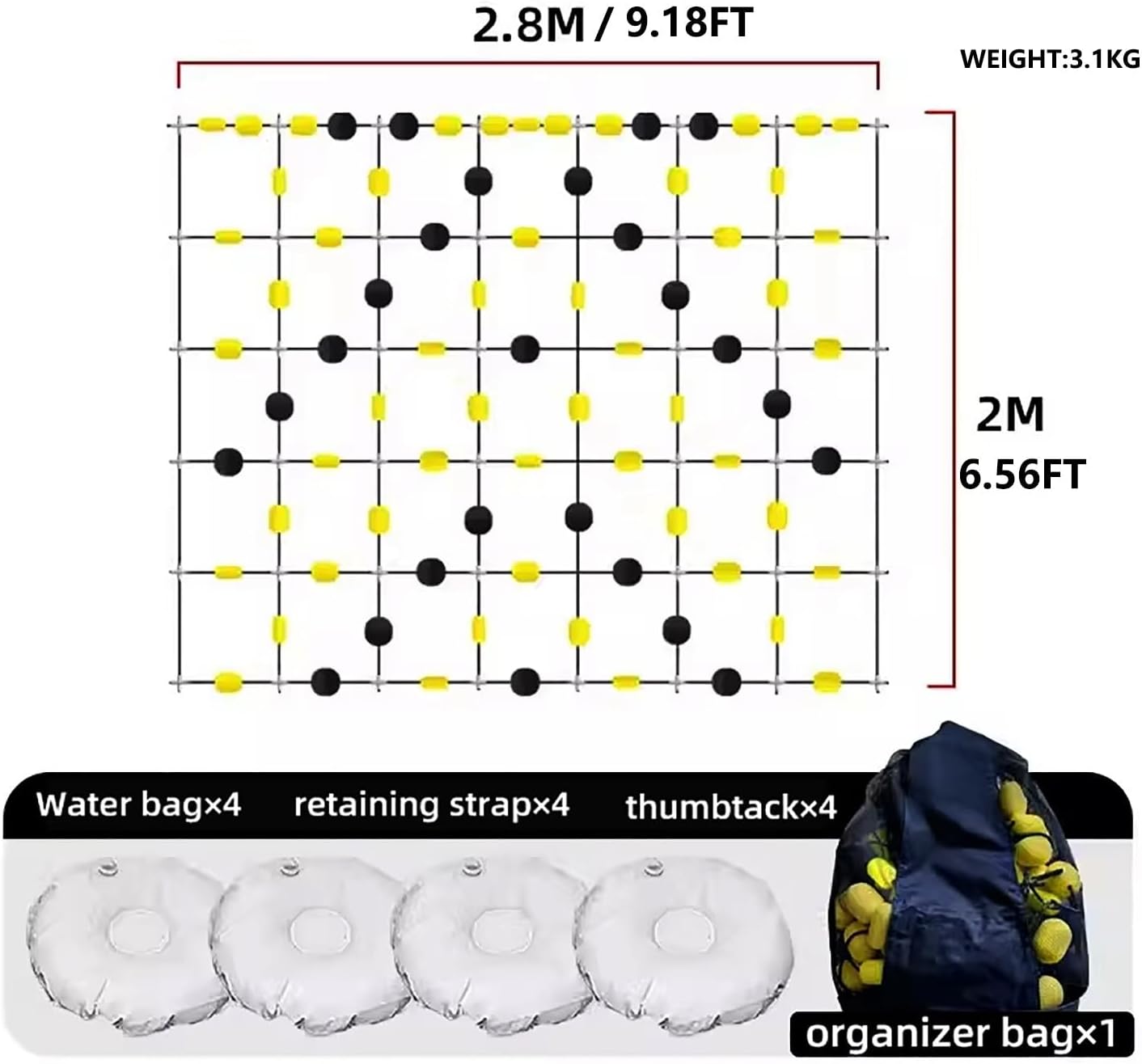 Soccer Rebounder, Goalkeeper Square Rebound Chain, Rebound Board, Reaction Training Equipment with Ball Storage Bag/4*Water Bag, Soccer Goalkeeper Equipment