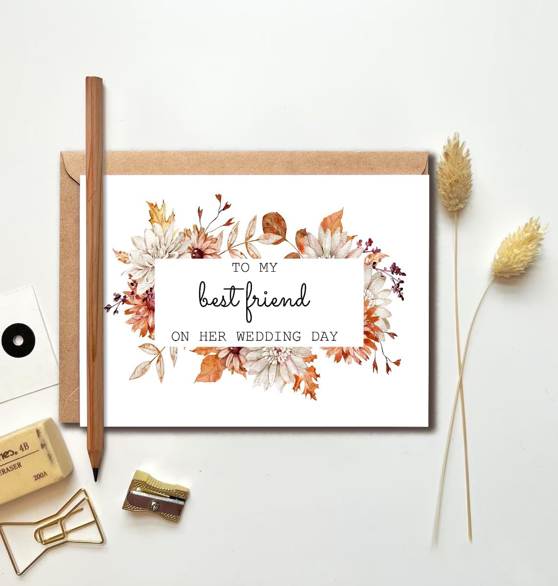 Funny Greeting Card - To My Best Friend On Her Wedding Day Card - Fall Floral Card - Gift From Maid Of Honor, White image 3 of 4 B0CRHBNNH7