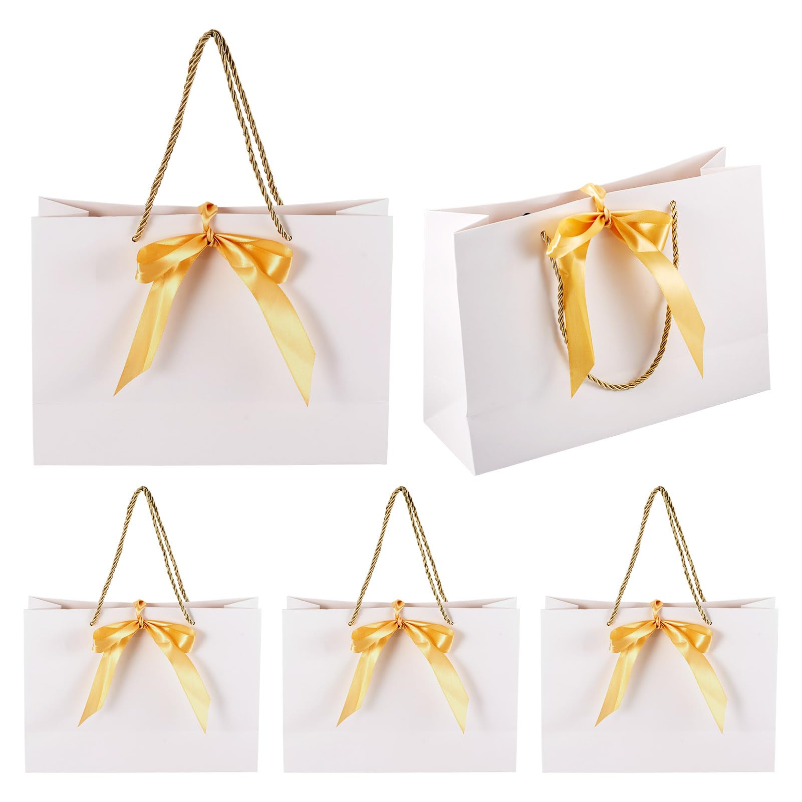 Crafans 6 Sets Rectangle Paper Present Bags with Handle Pure White with Ribbon Paper Shopping Bags 10x28x20 CM Portable Storage Bag for Party Favor Present Packing, White — image 1