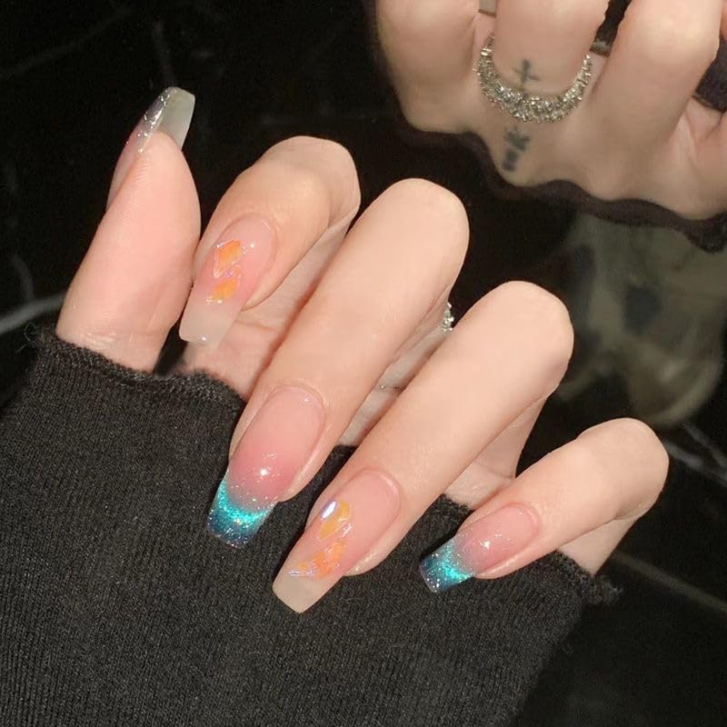 ixixy Uñas postizas a presión elegantes de calidad de salón hechas a mano para mujeres, bodas, uñas postizas de lujo con acabado de almendra (S,