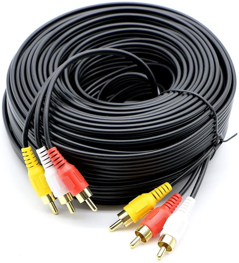 PASOW 3 RCA Cable Audio Video Composite Male to Male DVD Cable (60 Feet)